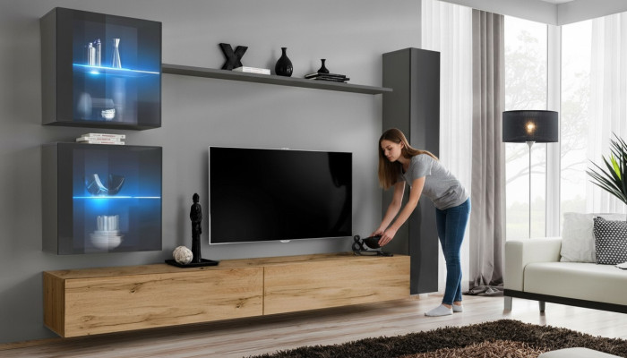 Mobile multimediale grigio moderno per arredamento parete soggiorno stand TV.