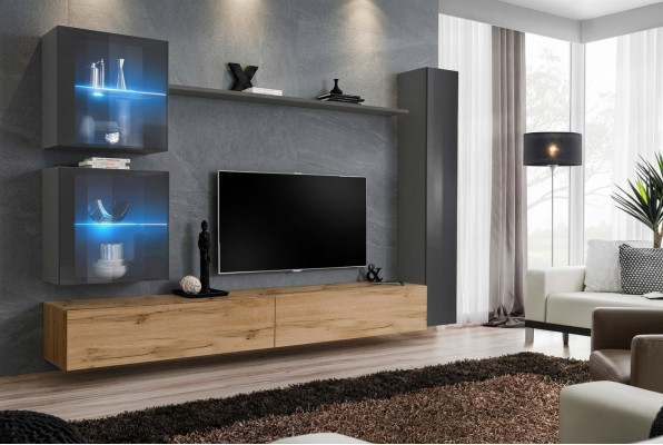 Mobile multimediale grigio moderno per arredamento parete soggiorno stand TV.
