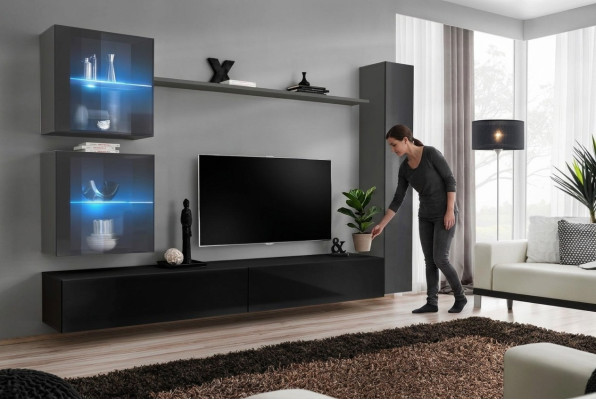 Set soggiorno 6 pezzi lusso parete attrezzata mobili designer 3x pensile mobile TV.