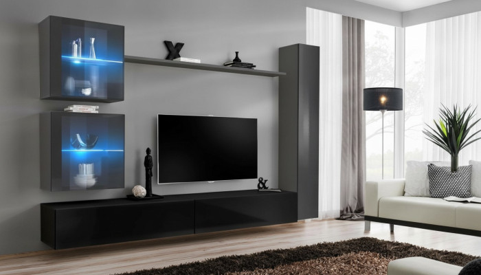 Set soggiorno 6 pezzi lusso parete attrezzata mobili designer 3x pensile mobile TV.
