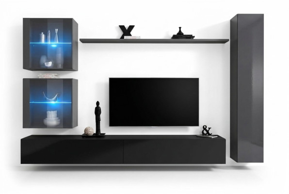 Set soggiorno 6 pezzi lusso parete attrezzata mobili designer 3x pensile mobile TV.