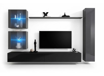 Set soggiorno 6 pezzi lusso parete attrezzata mobili designer 3x pensile mobile TV.