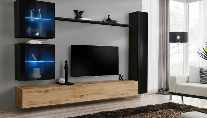 Lusso nero 3x Armadio da parete Mobile porta TV Moderno Set di design 6 pezzi Nuovo