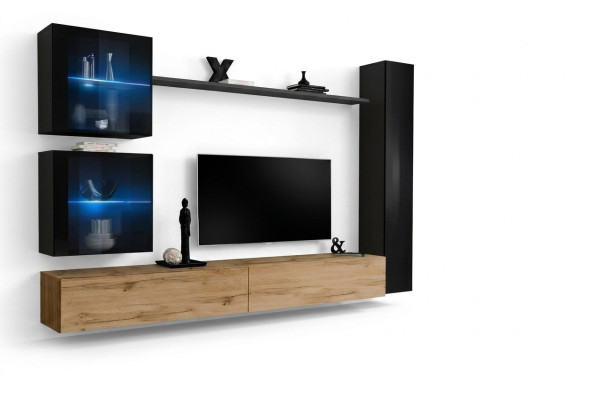 Lusso nero 3x Armadio da parete Mobile porta TV Moderno Set di design 6 pezzi Nuovo