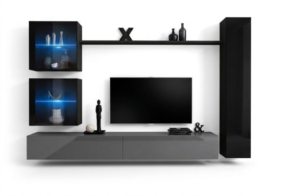 Armadio nero da parete, parete attrezzata design, mobili da soggiorno di lusso, mensola da parete.