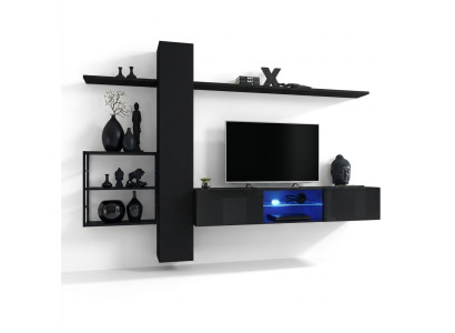 Wohnwand nera parete Mensole Mobili soggiorno Arredamento di lusso Set 5 pezzi