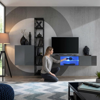 Mobili soggiorno parete attrezzata in legno set TV completo nuovo arredamento.