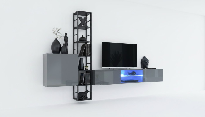 Mobili soggiorno parete attrezzata in legno set TV completo nuovo arredamento.