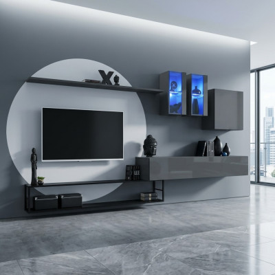 Set di mobili da soggiorno completo a 6 pezzi, parete attrezzata di design, mobili di lusso, credenza.
