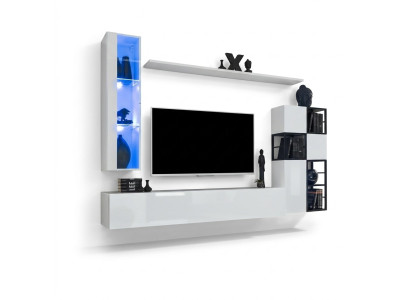 Espositore a parete bianco Mobile porta TV design completo 9 pezzi Mobili in legno Scaffali