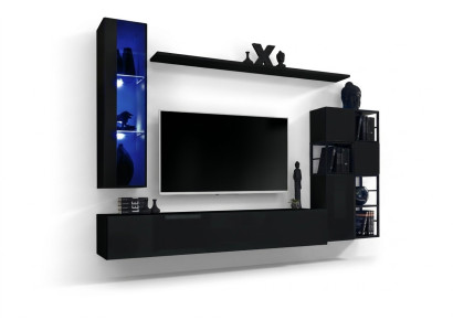 Soggiorno Set parete soggiorno 250 cm nero Arredamento Mobili in legno Armadio a parete  Salotto Set componibile salotto 250 cm nero Arredamento Mobili in legno Armadio a parete