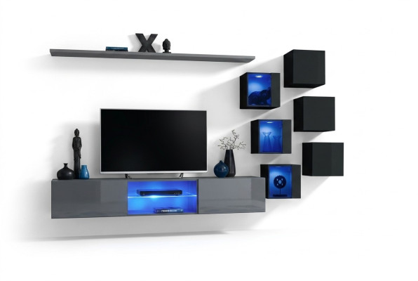 Imposta moderna grigia arredamento parete TV stand credenza in legno mobile a parete.
