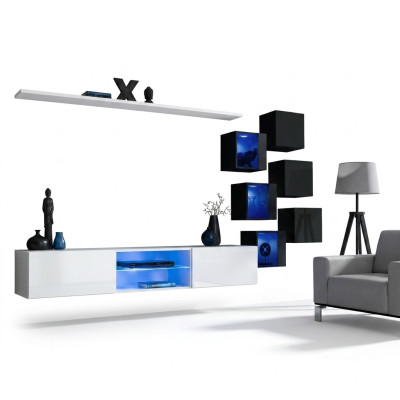 Set di mobili da parete - 6 armadi sospesi, mensole, credenza. Mobili in legno nuovi.   Set di mobili da parete - 6 armadi sospesi, mensole, credenza. Mobili in legno nuovi.