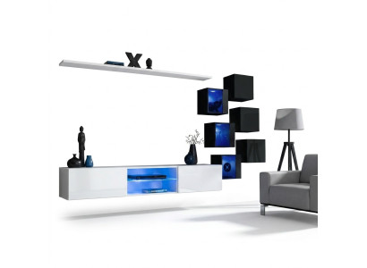 Set di mobili da parete - 6 armadi sospesi, mensole, credenza. Mobili in legno nuovi.   Set di mobili da parete - 6 armadi sospesi, mensole, credenza. Mobili in legno nuovi.