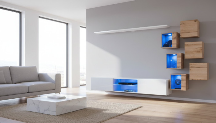 Nuovo set completo 8 pezzi armadio a parete lusso credenza supporto TV scaffali da parete