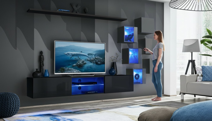Mobile TV Parete soggiorno Credenza Set lusso Moderno Designer Ripiani Completamente