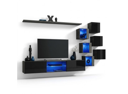 Set completo in nero per parete attrezzata di lusso in legno design moderno con armadio a muro.
