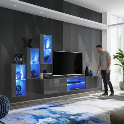 Set di mobili 4 pezzi, parete attrezzata di lusso con sideboard di design e mobile TV in legno.