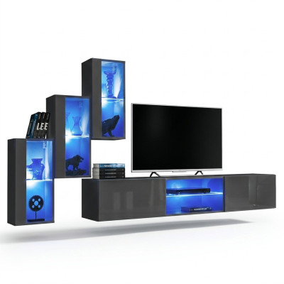 Set di mobili 4 pezzi, parete attrezzata di lusso con sideboard di design e mobile TV in legno.