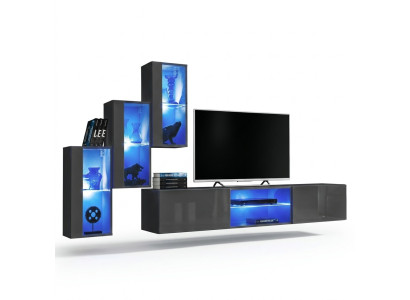 Set di mobili 4 pezzi, parete attrezzata di lusso con sideboard di design e mobile TV in legno.