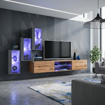 3x Armadio a muro Mobile porta TV Set 4 pezzi Mobili soggiorno Mensole a parete Madia