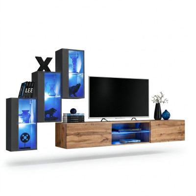 3x Armadio a muro Mobile porta TV Set 4 pezzi Mobili soggiorno Mensole a parete Madia