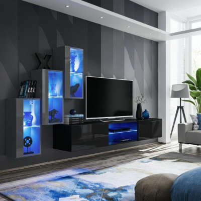 Mobili da soggiorno in legno composta da parete attrezzata, credenza, mobile TV e set lussuoso.