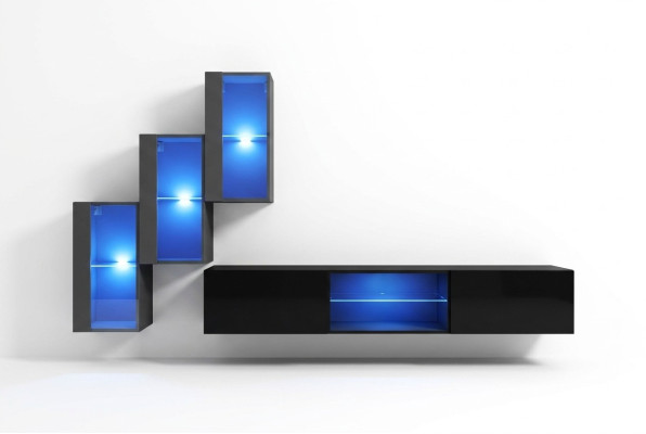 Mobili da soggiorno in legno composta da parete attrezzata, credenza, mobile TV e set lussuoso.