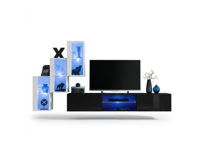 Sistema di mobili da parete di lusso, set completo di mobili da designer moderni, 3 armadi sospesi.
