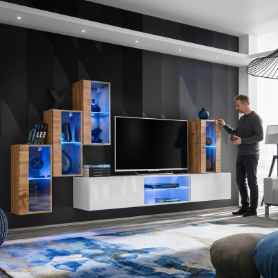 3x Armadio a parete mobili da soggiorno componibile 210 cm Arredamento di lusso supporto TV