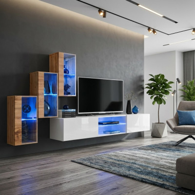 3x Armadio a parete mobili da soggiorno componibile 210 cm Arredamento di lusso supporto TV