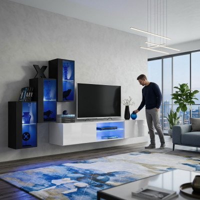 Nuovo mobile TV nero 3x armadio a parete arredamento supporto TV moderno set