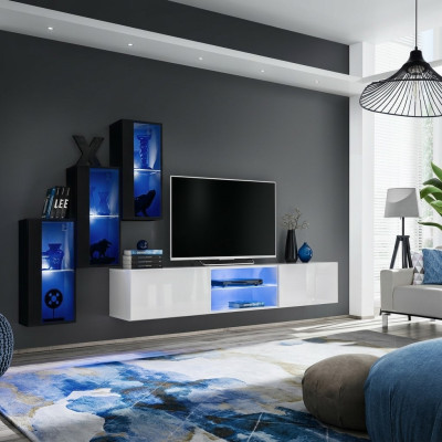 Nuovo mobile TV nero 3x armadio a parete arredamento supporto TV moderno set