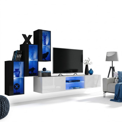 Nuovo mobile TV nero 3x armadio a parete arredamento supporto TV moderno set