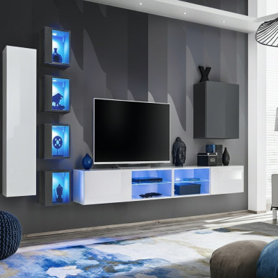 Mobilio da parete bianco, armadio a muro design, arredamento per il soggiorno, arredamento completo.