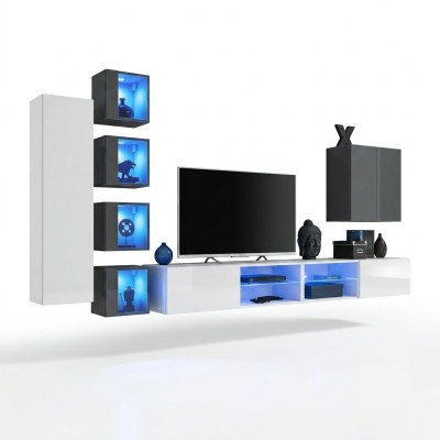 Mobilio da parete bianco, armadio a muro design, arredamento per il soggiorno, arredamento completo.