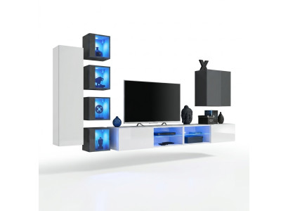Mobilio da parete bianco, armadio a muro design, arredamento per il soggiorno, arredamento completo.