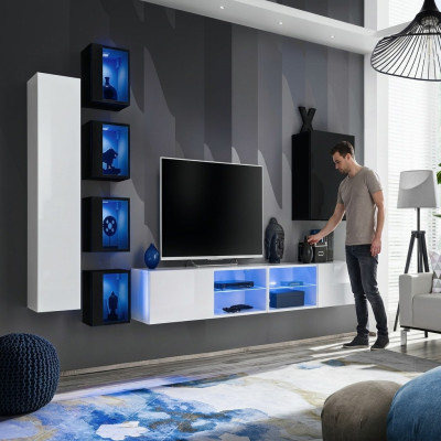 Set completo soggiorno 7 pezzi Lusso parete attrezzata 6x armadietti pensili supporto TV mobili