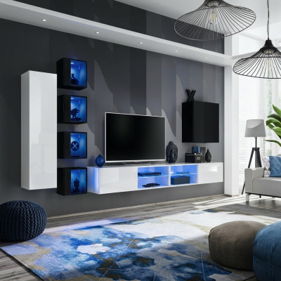 Set completo soggiorno 7 pezzi Lusso parete attrezzata 6x armadietti pensili supporto TV mobili