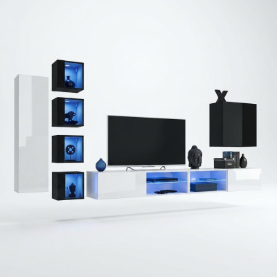 Set completo soggiorno 7 pezzi Lusso parete attrezzata 6x armadietti pensili supporto TV mobili