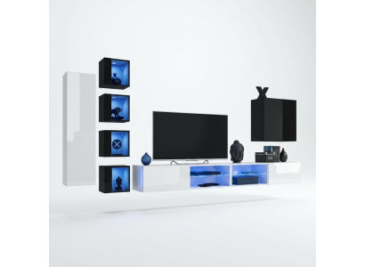 Set completo soggiorno 7 pezzi Lusso parete attrezzata 6x armadietti pensili supporto TV mobili