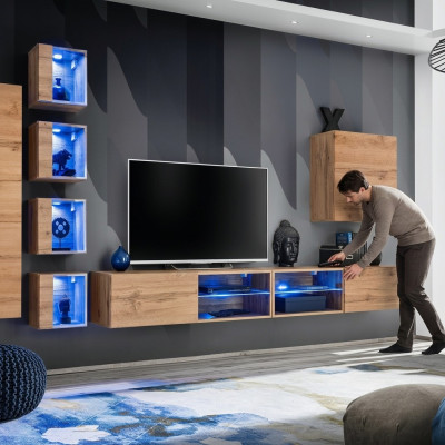 Set di arredamento per parete, armadio a muro, mensole, credenza, mobiletto in legno, supporto TV, nuovo.  Set di mobili da parete, armadio a muro, mensole, credenza, mobiletto in legno, supporto TV, nuovo.