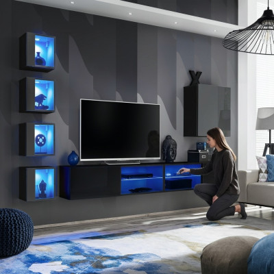 Mobili soggiorno nuovi parete attrezzata 320 cm 6x armadio pensile arredamento lusso mensola a muro.