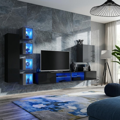 Mobili soggiorno nuovi parete attrezzata 320 cm 6x armadio pensile arredamento lusso mensola a muro.