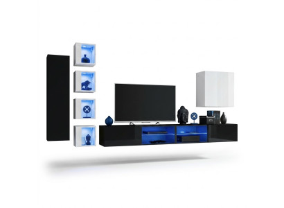 Completo parete attrezzata mobile pensile in legno moderno set 7 pezzi arredamento nuovo