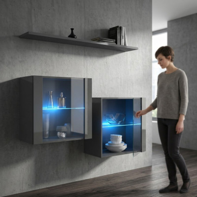 Grigio armadio da parete Nuovi mobili parete vivente 130 cm Arredamento di lusso Mobili in legno completo