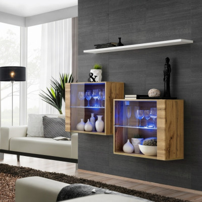 Braun set di mobili da soggiorno di lusso 3 pezzi, nuovo set da soggiorno di lusso, scaffale da parete in legno.