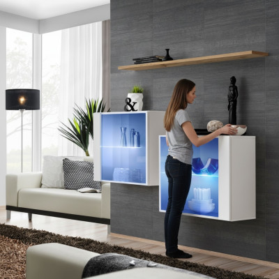 Set di arredamento di lusso per parete soggiorno in legno. Mobili moderni per il soggiorno.