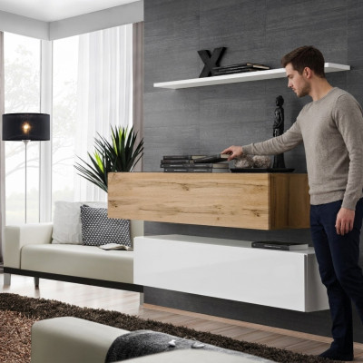 Mobile parete 130 cm Design 2x mobile sospeso Set mobili in legno soggiorno
