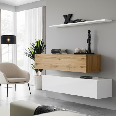 Mobile parete 130 cm Design 2x mobile sospeso Set mobili in legno soggiorno
